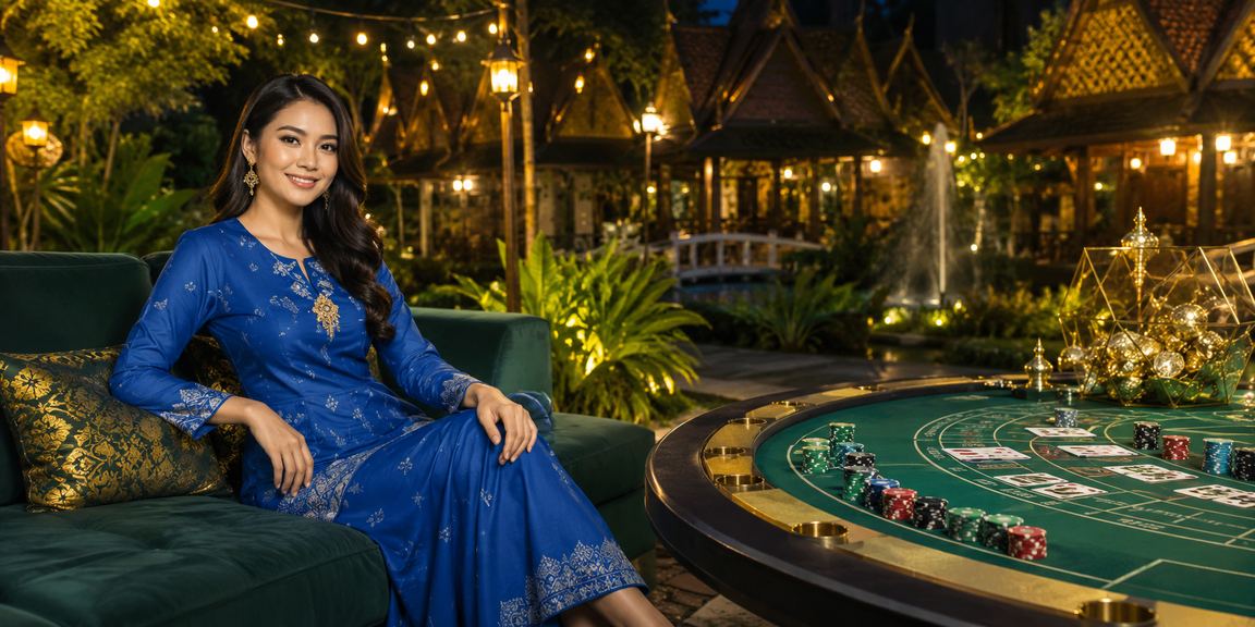 Permainan Baccarat langsung di Sarawak dengan suasana dealer berbaju kurung Melayu
